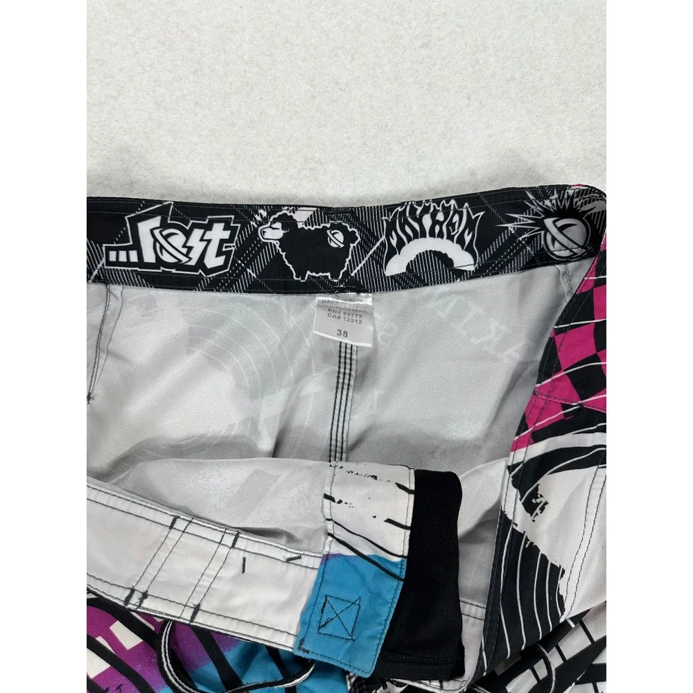 Lost Enterprises Y2K Mens Board Shorts Size 38 Graphic Masters of Mayhem Black